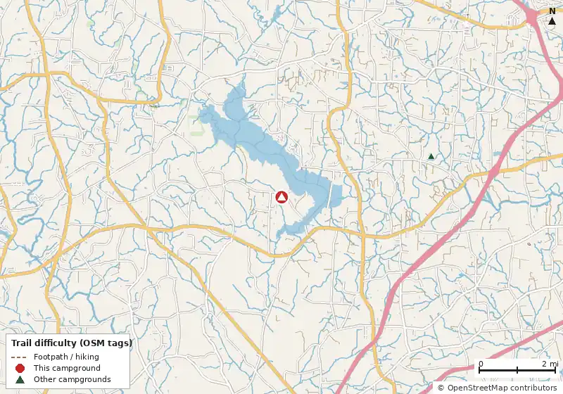 Map of roads, water and trails within about 5 miles of Buckhorn Veterans Park