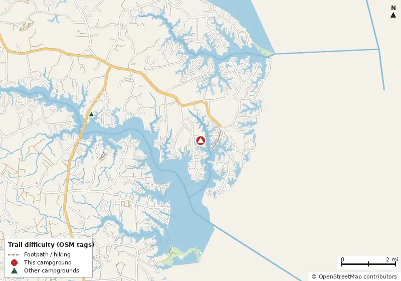 Map of roads, water and trails within about 5 miles of Buzzard Point Campground