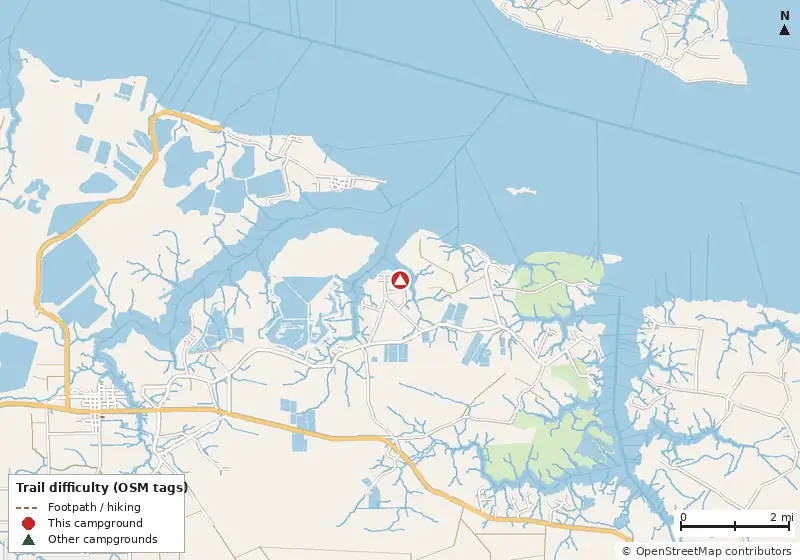 Map of roads, water and trails within about 5 miles of Creekside Lodging, Rentals & Campground (Full Hook-Up RV Sites)