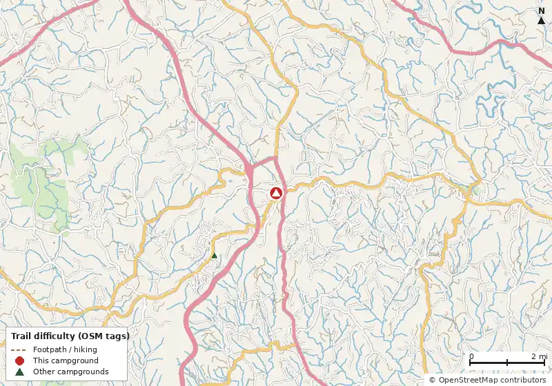 Map of roads, water and trails within about 5 miles of Fancy Gap / Blue Ridge Parkway KOA Journey