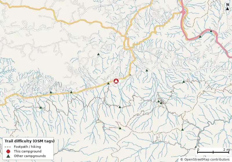 Map of roads, water and trails within about 5 miles of Gatlinburg East KOA Holiday