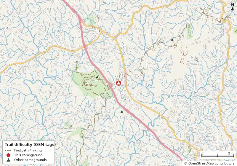 Map of roads, water and trails within about 5 miles of Greystone RV Park