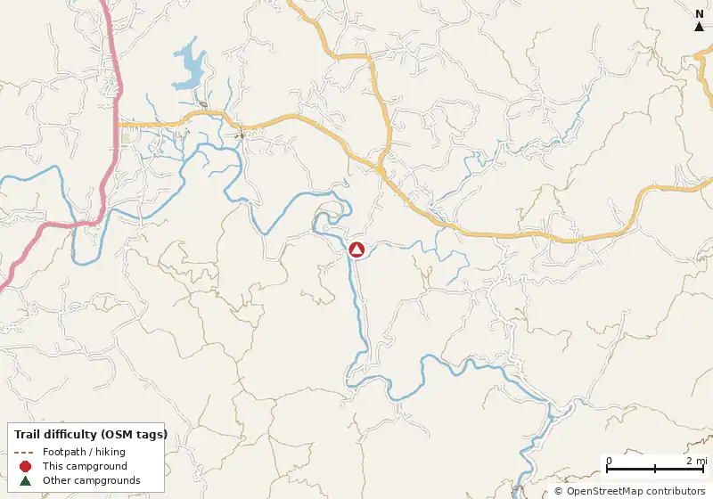 Map of roads, water and trails within about 5 miles of KOA Journey