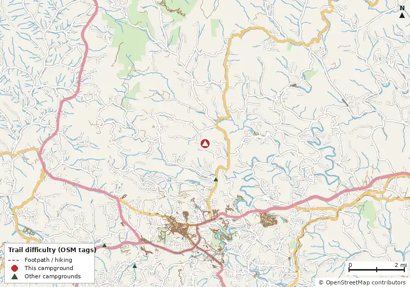 Map of roads, water and trails within about 5 miles of KOA Kampground