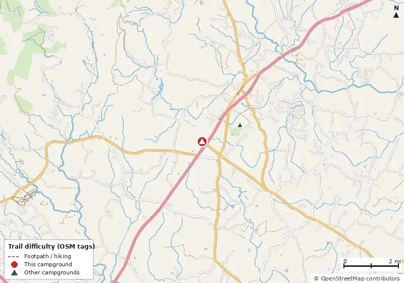 Map of roads, water and trails within about 5 miles of Madison Vines RV Resort & Cottages