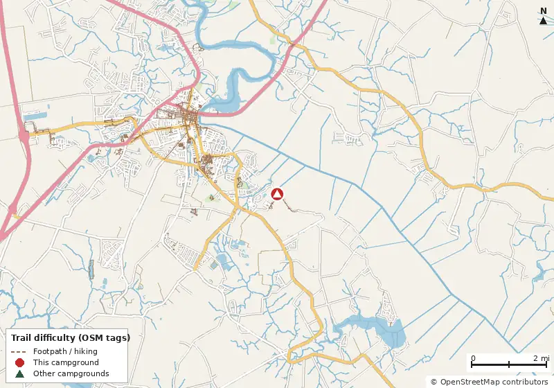 Map of roads, water and trails within about 5 miles of Coast Guard Base Elizabeth City RV Sites