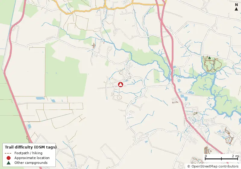 Map of roads, water and trails within about 5 miles of Stewart Campground & RV Park