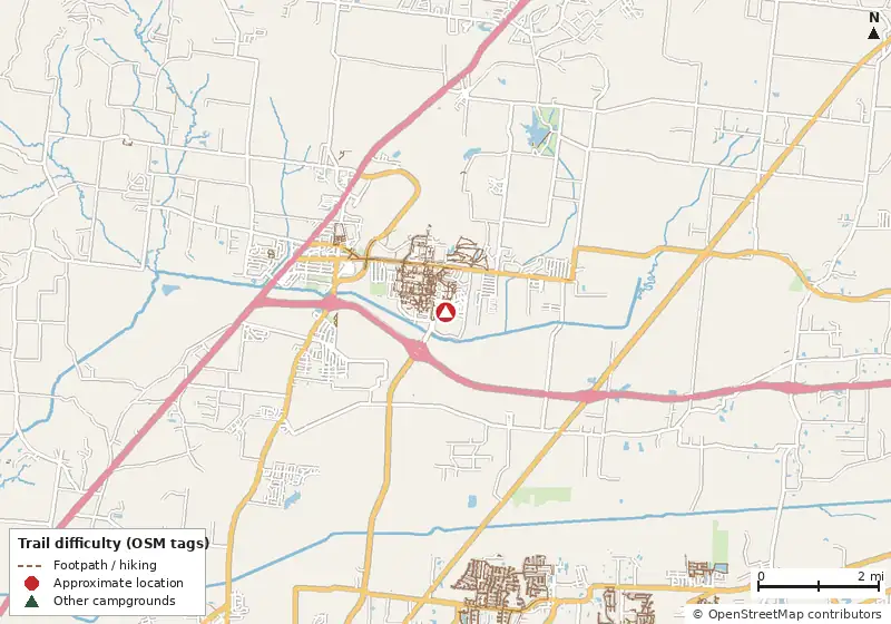 Map of roads, water and trails within about 5 miles of Midway RV Park