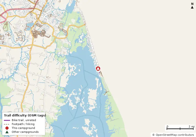 Map of roads, water and trails within about 5 miles of Outdoor Resorts RV Resort, with bike trails colored by their OpenStreetMap difficulty tags
