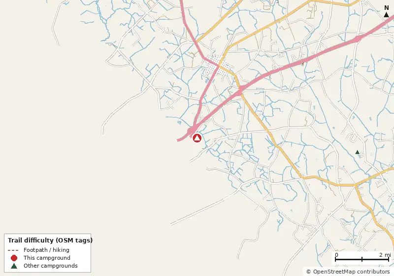 Map of roads, water and trails within about 5 miles of Pedro's Campground