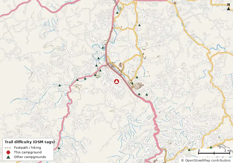 Map of roads, water and trails within about 5 miles of Pine Mountain RV Park