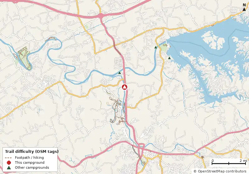 Map of roads, water and trails within about 5 miles of Ripplin Waters RV Park & Cabin Rentals