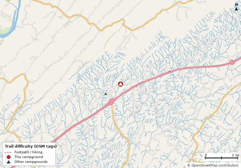 Map of roads, water and trails within about 5 miles of Sam Good Park