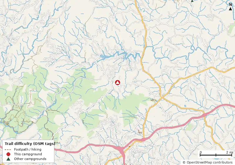 Map of roads, water and trails within about 5 miles of Silver Creek Campground & Whitewater Outfitters