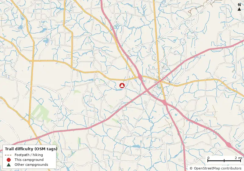 Map of roads, water and trails within about 5 miles of Taste Of Heaven Campground