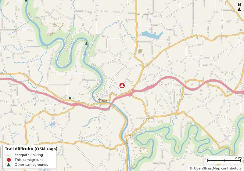 Map of roads, water and trails within about 5 miles of Whitehall Camp and Conference Center