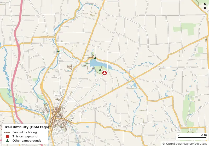 Map of roads, water and trails within about 5 miles of Woodcock Lake Park