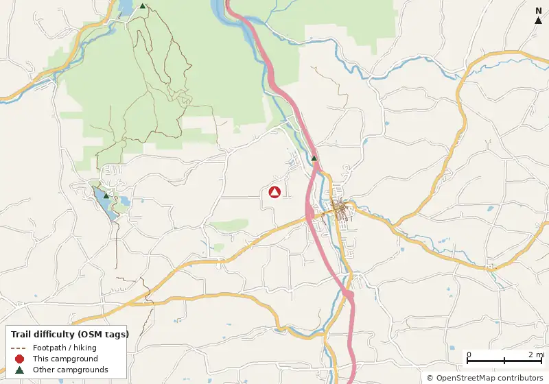 Map of roads, water and trails within about 5 miles of Yogi Bear's Jellystone Park - PA Wilds